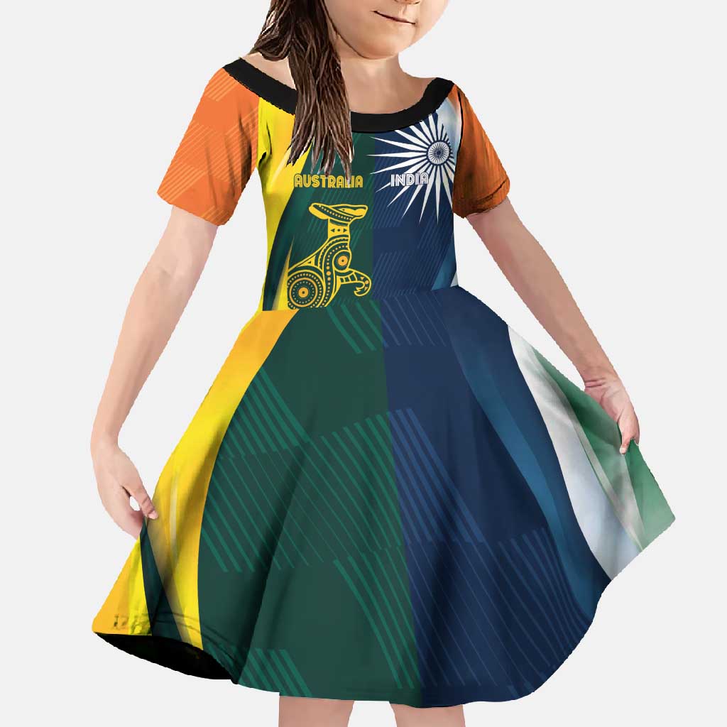 Custom India and Australia Cricket Family Matching Off Shoulder Maxi Dress and Hawaiian Shirt Special Half-Half Mix