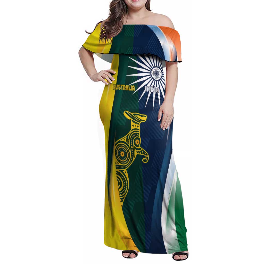 Custom India and Australia Cricket Family Matching Off Shoulder Maxi Dress and Hawaiian Shirt Special Half-Half Mix