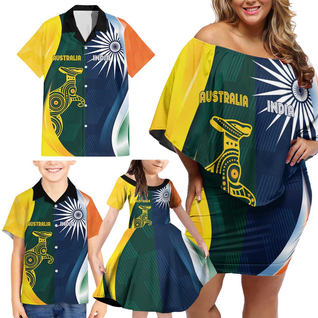 Custom India and Australia Cricket Family Matching Off Shoulder Short Dress and Hawaiian Shirt Special Half-Half Mix