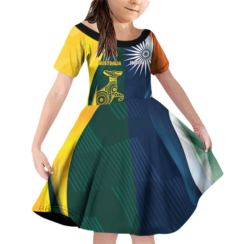 Custom India and Australia Cricket Family Matching Off Shoulder Short Dress and Hawaiian Shirt Special Half-Half Mix