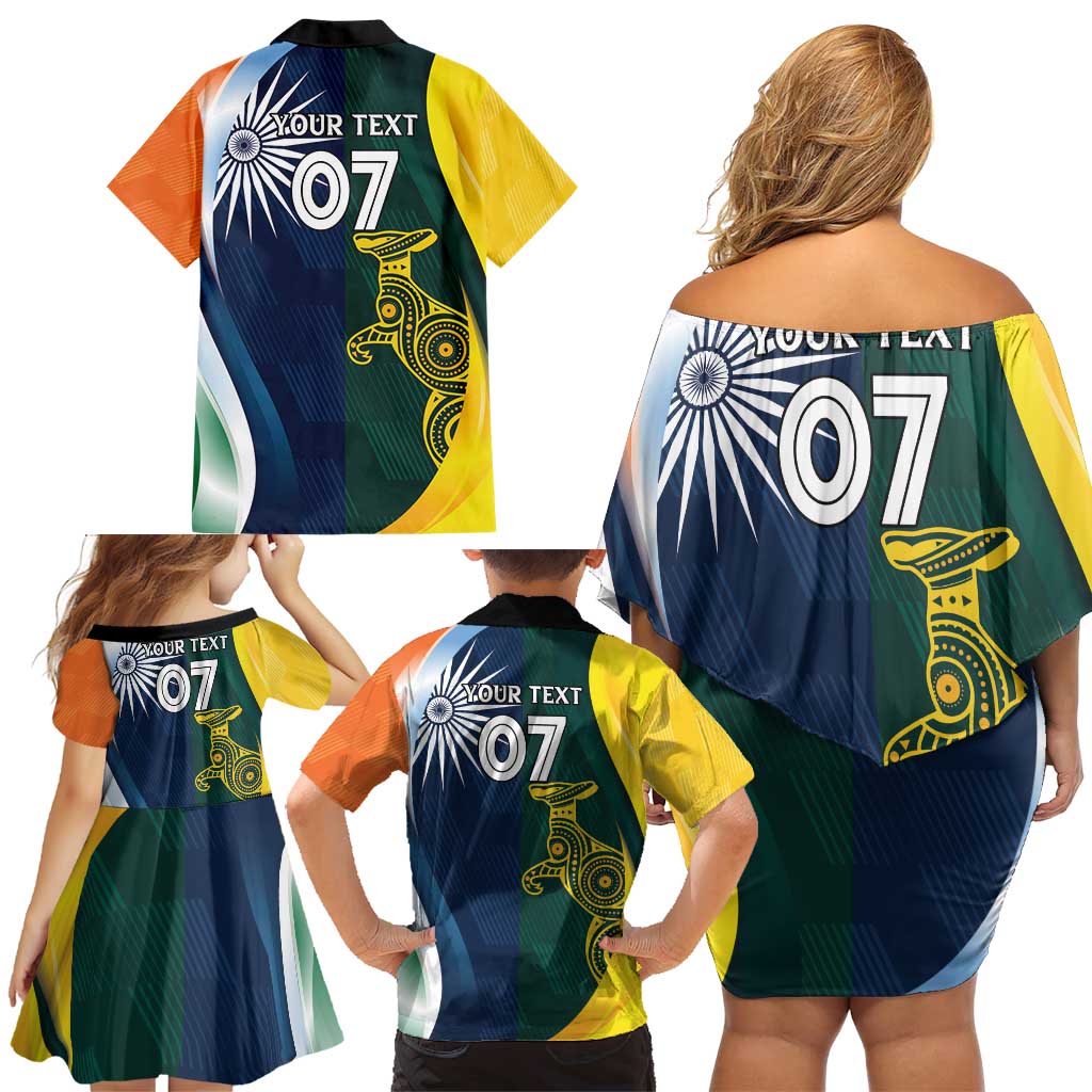 Custom India and Australia Cricket Family Matching Off Shoulder Short Dress and Hawaiian Shirt Special Half-Half Mix