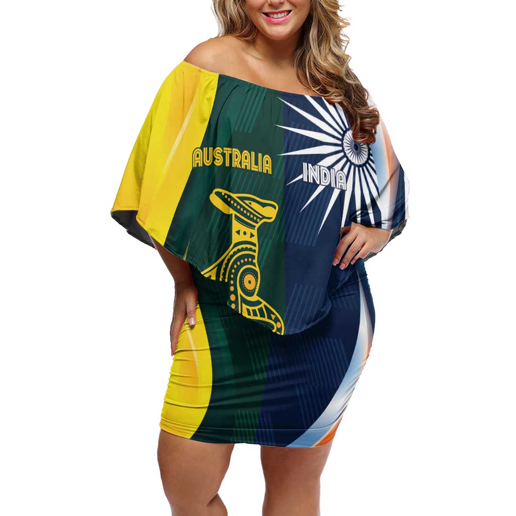 Custom India and Australia Cricket Family Matching Off Shoulder Short Dress and Hawaiian Shirt Special Half-Half Mix