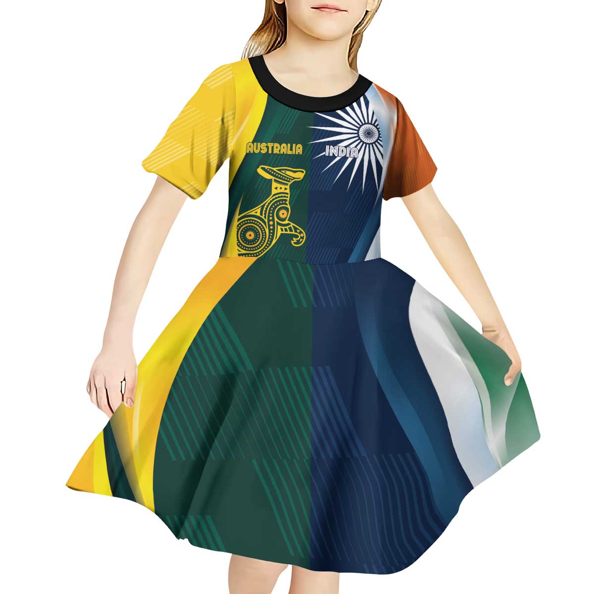 Custom India and Australia Cricket Kid Short Sleeve Dress Special Half-Half Mix - Vibe Hoodie Shop