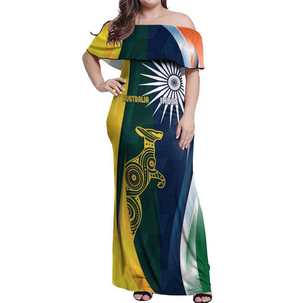 Custom India and Australia Cricket Off Shoulder Maxi Dress Special Half-Half Mix