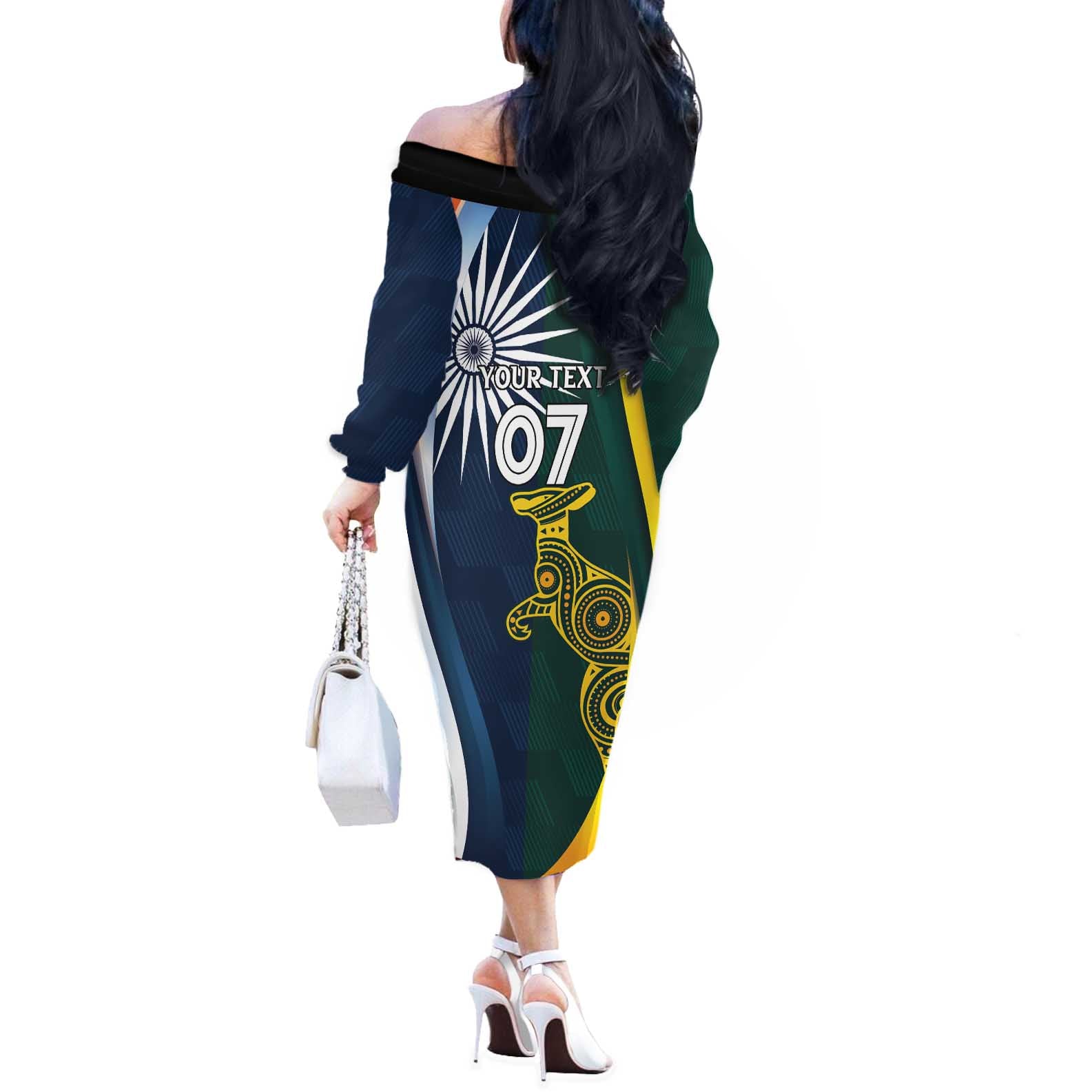 Custom India and Australia Cricket Off The Shoulder Long Sleeve Dress Special Half-Half Mix