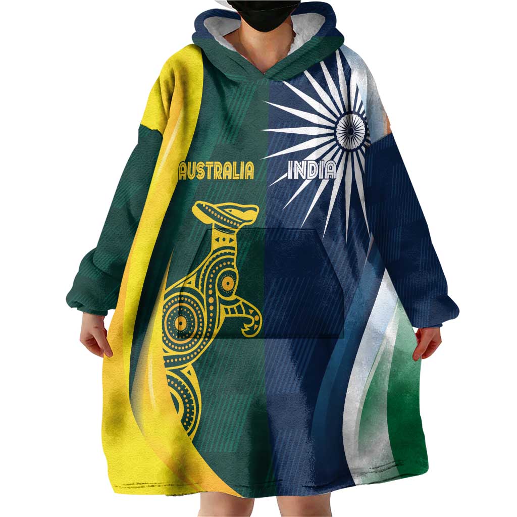 Custom India and Australia Cricket Wearable Blanket Hoodie Special Half-Half Mix - Vibe Hoodie Shop