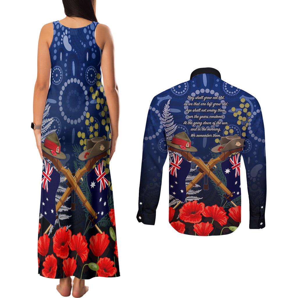 Anzac Couples Matching Tank Maxi Dress and Long Sleeve Button Shirt Ausralia Aboriginal Mix New Zealand Slouch Hats