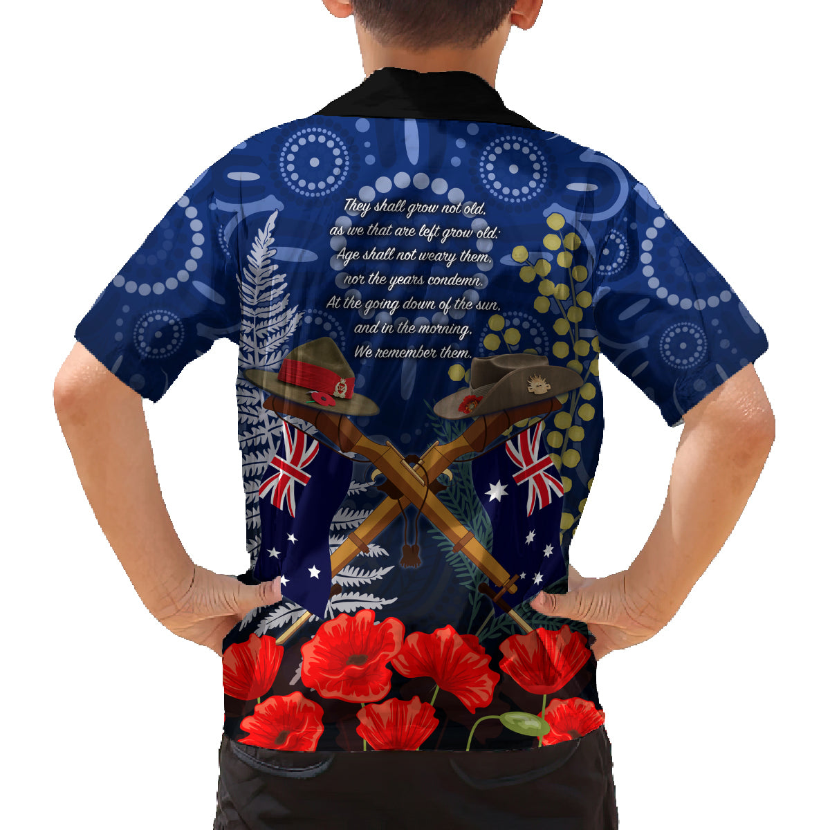 Anzac Family Matching Long Sleeve Bodycon Dress and Hawaiian Shirt Ausralia Aboriginal Mix New Zealand Slouch Hats