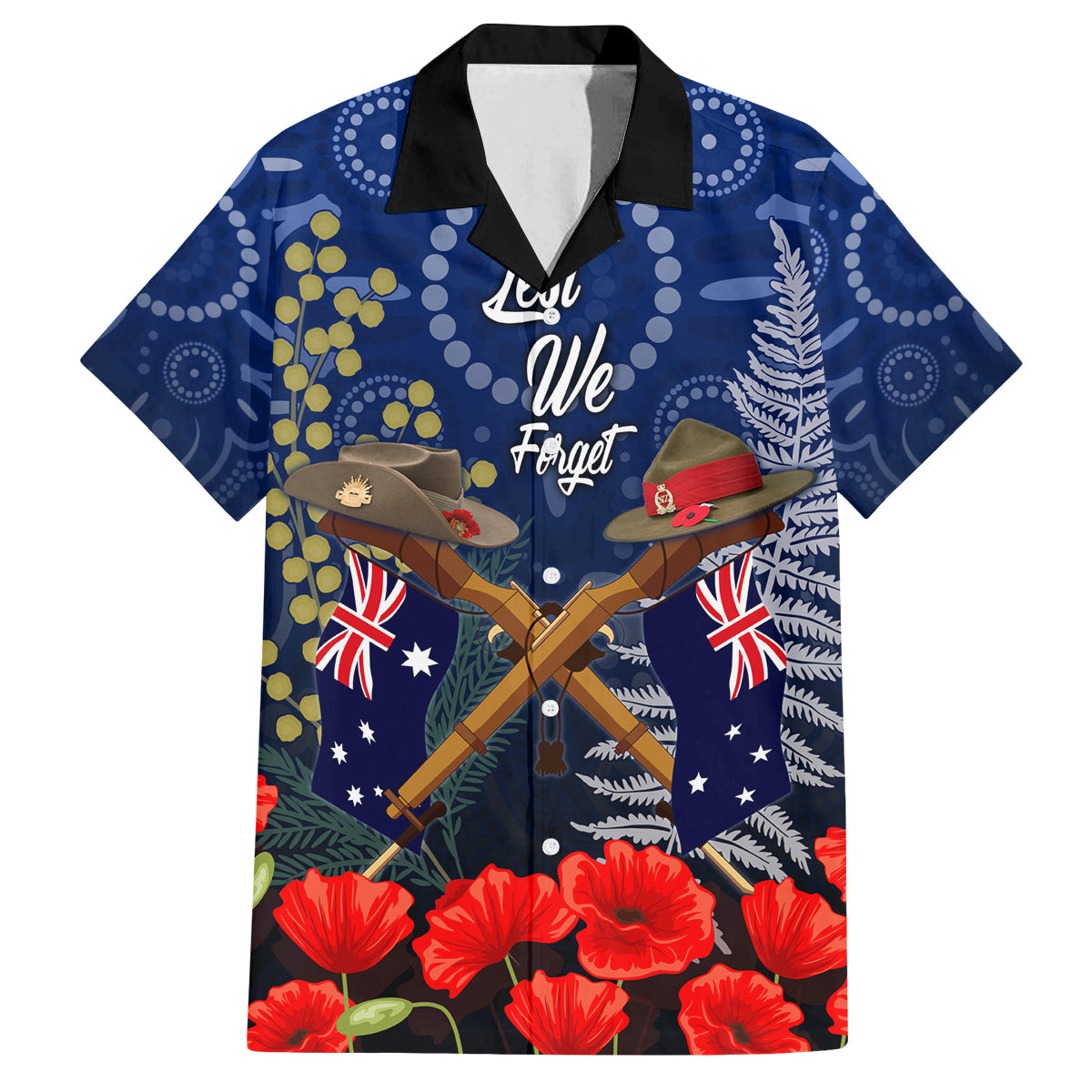 Anzac Family Matching Long Sleeve Bodycon Dress and Hawaiian Shirt Ausralia Aboriginal Mix New Zealand Slouch Hats