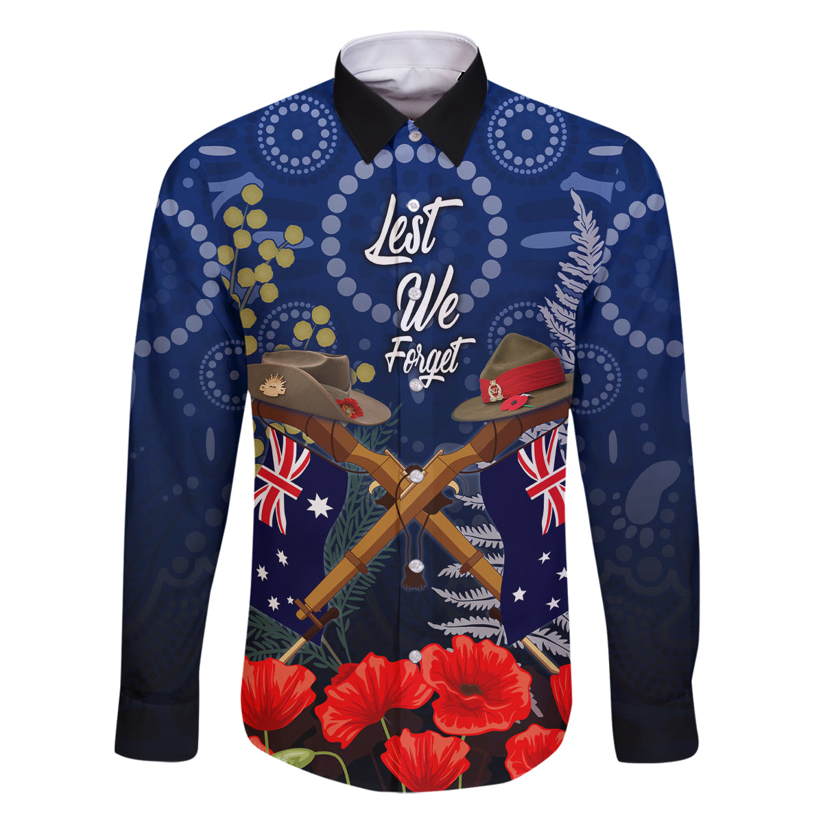 Anzac Family Matching Long Sleeve Bodycon Dress and Hawaiian Shirt Ausralia Aboriginal Mix New Zealand Slouch Hats