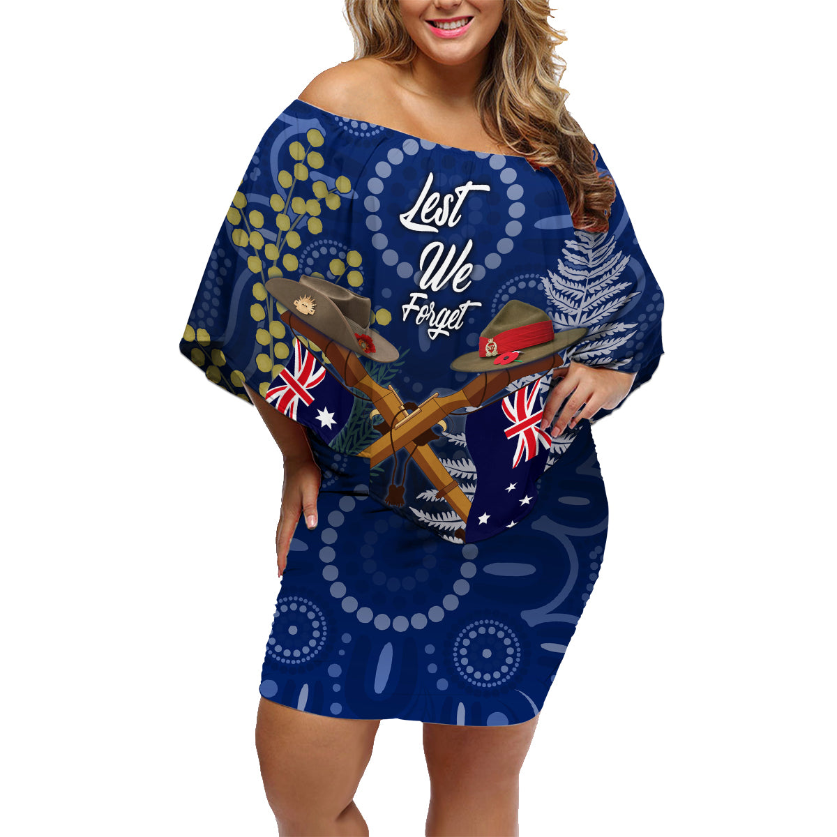 Anzac Family Matching Off Shoulder Short Dress and Hawaiian Shirt Ausralia Aboriginal Mix New Zealand Slouch Hats