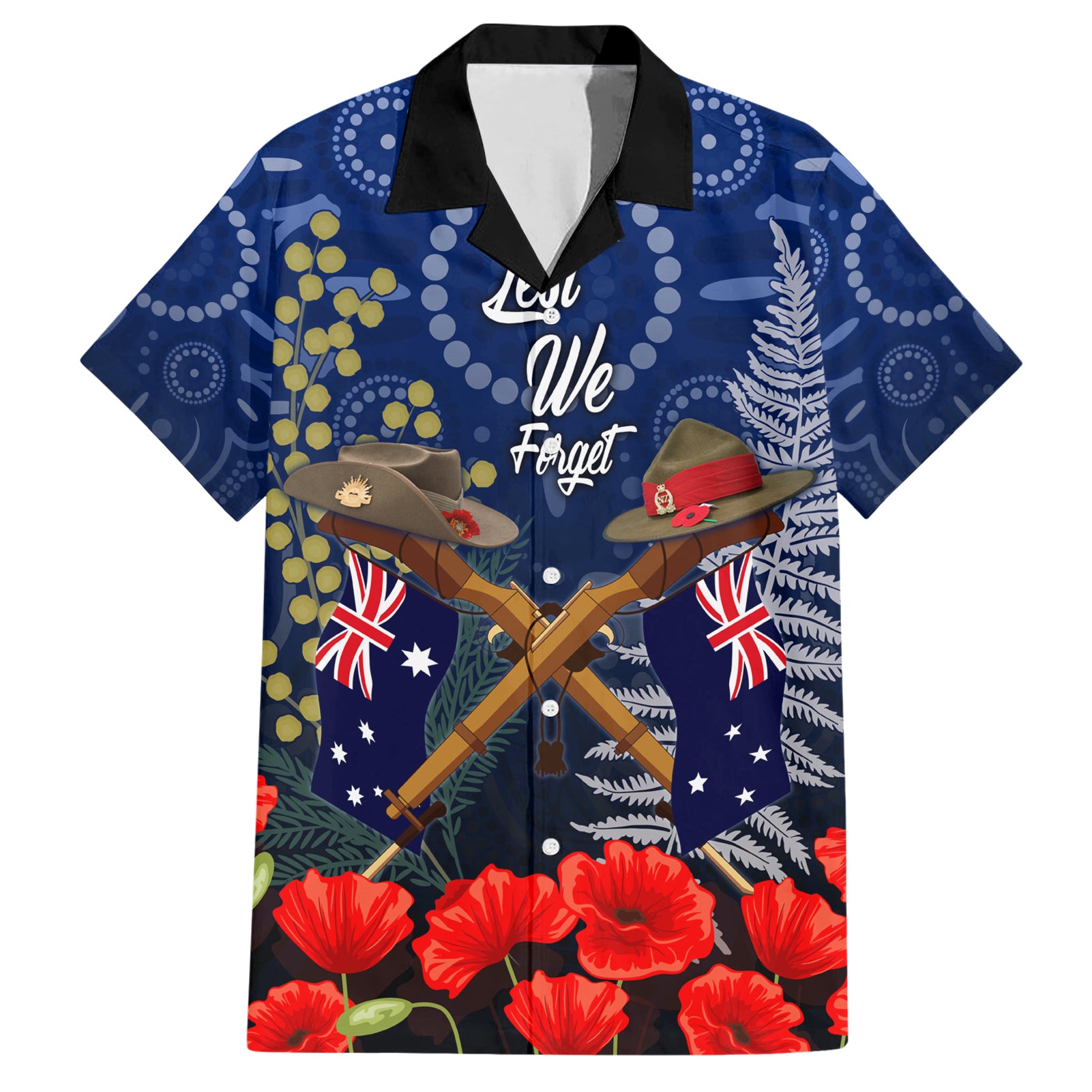 Anzac Family Matching Short Sleeve Bodycon Dress and Hawaiian Shirt Ausralia Aboriginal Mix New Zealand Slouch Hats