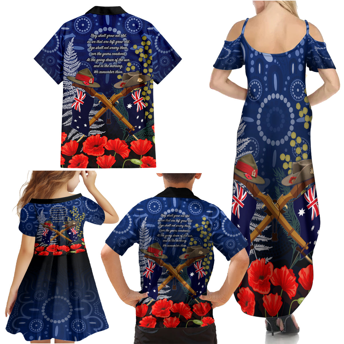 Anzac Family Matching Summer Maxi Dress and Hawaiian Shirt Ausralia Aboriginal Mix New Zealand Slouch Hats