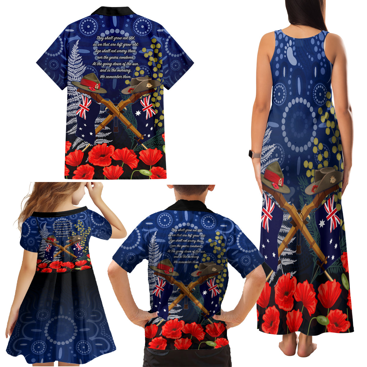 Anzac Family Matching Tank Maxi Dress and Hawaiian Shirt Ausralia Aboriginal Mix New Zealand Slouch Hats