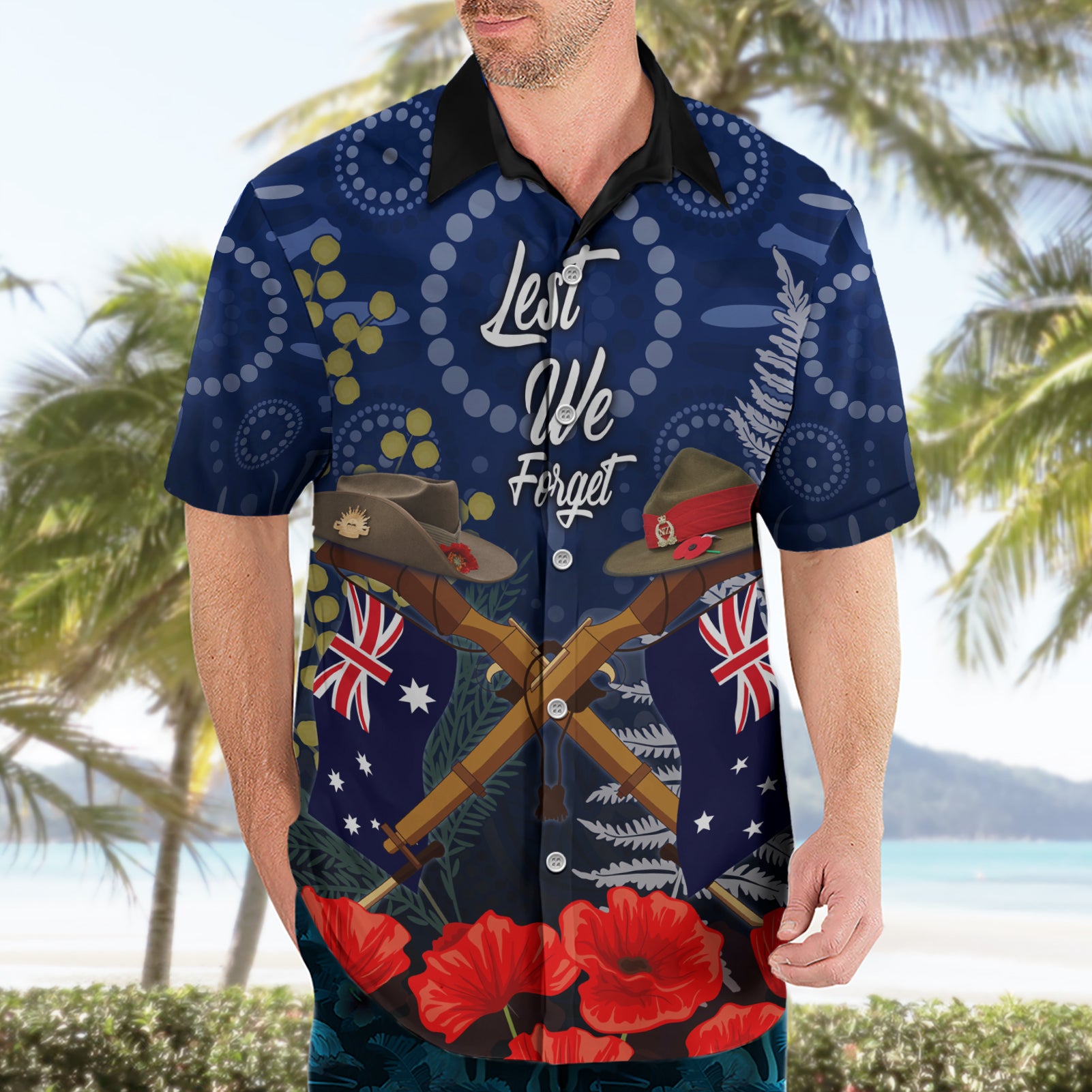 Anzac Hawaiian Shirt Australia Aboriginal Mix New Zealand Slouch Hats - Vibe Hoodie Shop