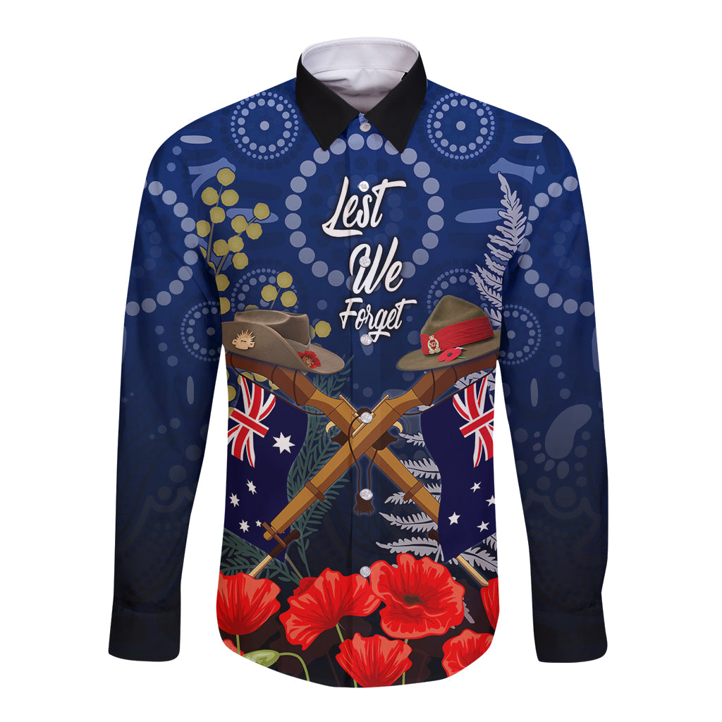 Anzac Long Sleeve Button Shirt Australia Aboriginal Mix New Zealand Slouch Hats - Vibe Hoodie Shop