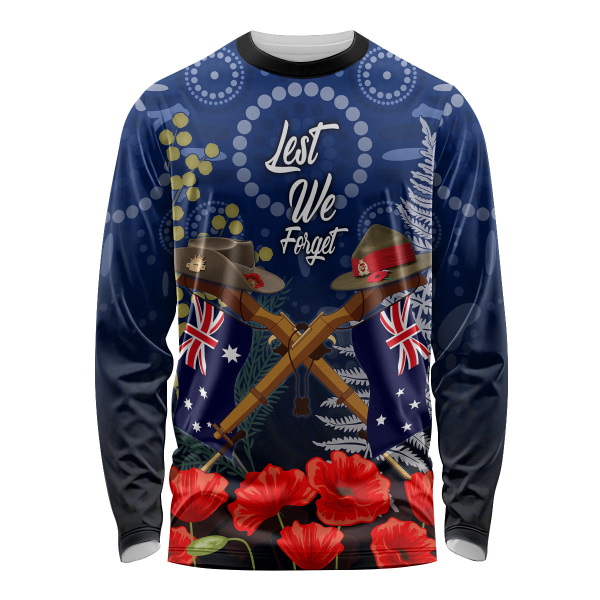 Anzac Long Sleeve Shirt Australia Aboriginal Mix New Zealand Slouch Hats - Vibe Hoodie Shop