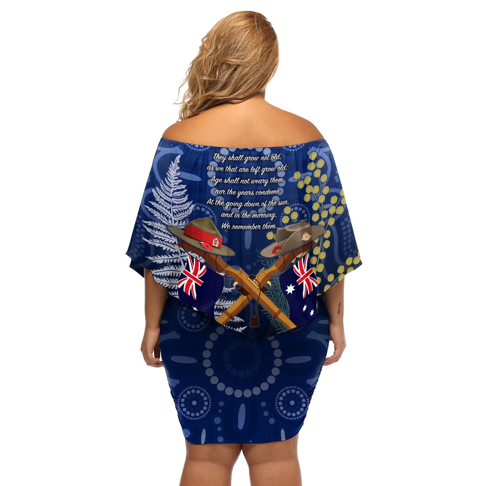 Anzac Off Shoulder Short Dress Ausralia Aboriginal Mix New Zealand Slouch Hats