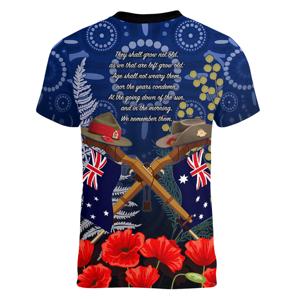 Anzac Women V Neck T Shirt Australia Aboriginal Mix New Zealand Slouch Hats - Vibe Hoodie Shop