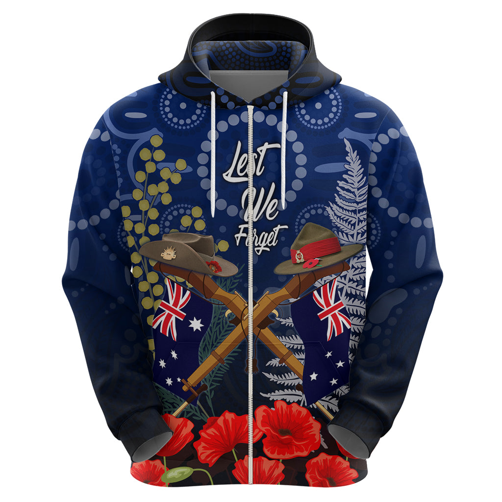 Anzac Zip Hoodie Australia Aboriginal Mix New Zealand Slouch Hats - Vibe Hoodie Shop