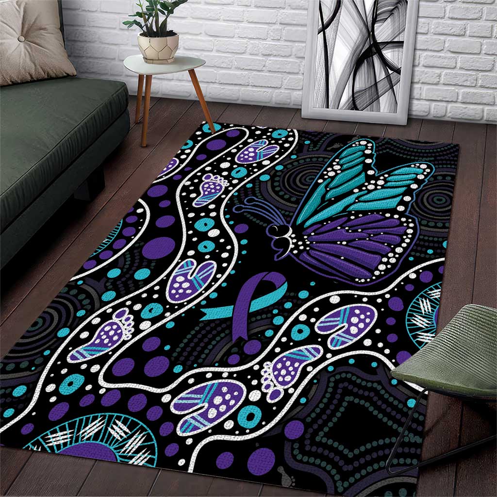 Australia Indigenous Area Rug Teal & Purple Ribbon Butterfly Aboriginal Arts - Vibe Hoodie Shop