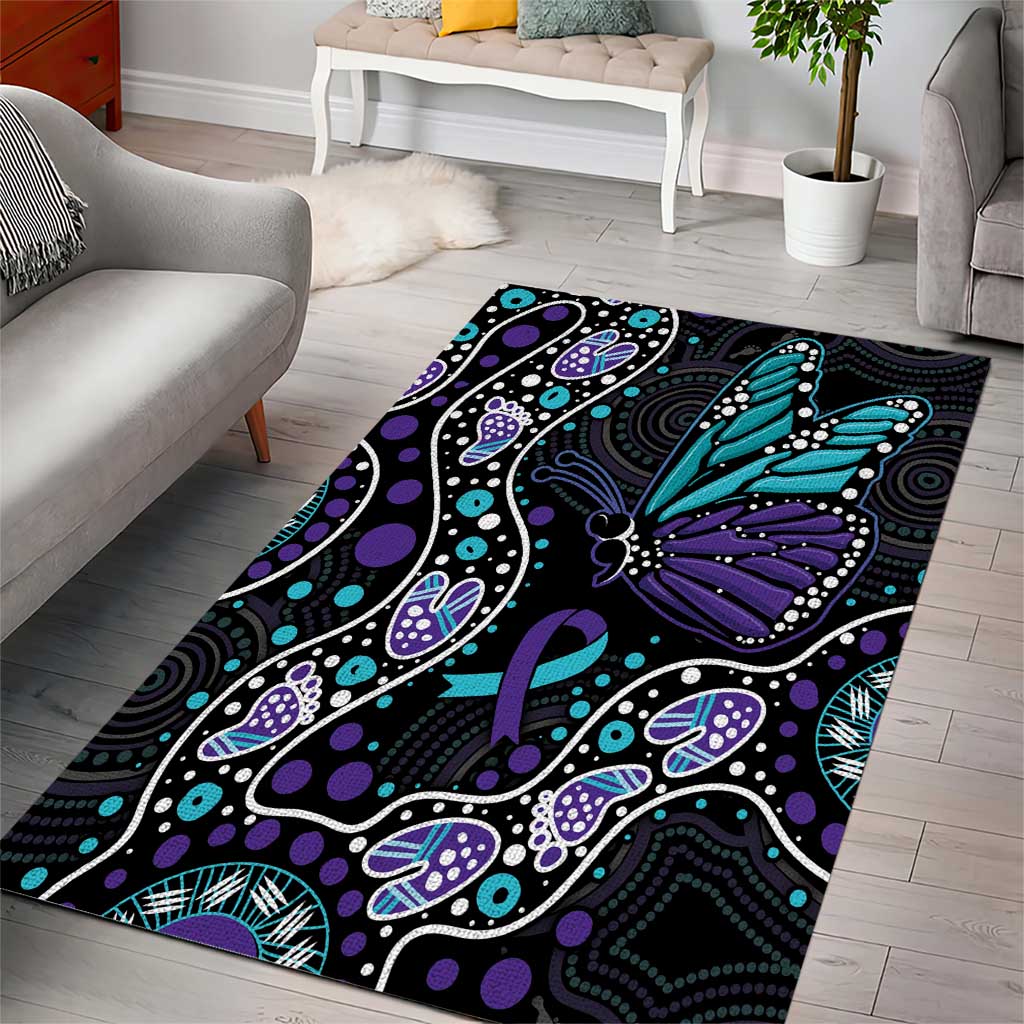 Australia Indigenous Area Rug Teal & Purple Ribbon Butterfly Aboriginal Arts - Vibe Hoodie Shop