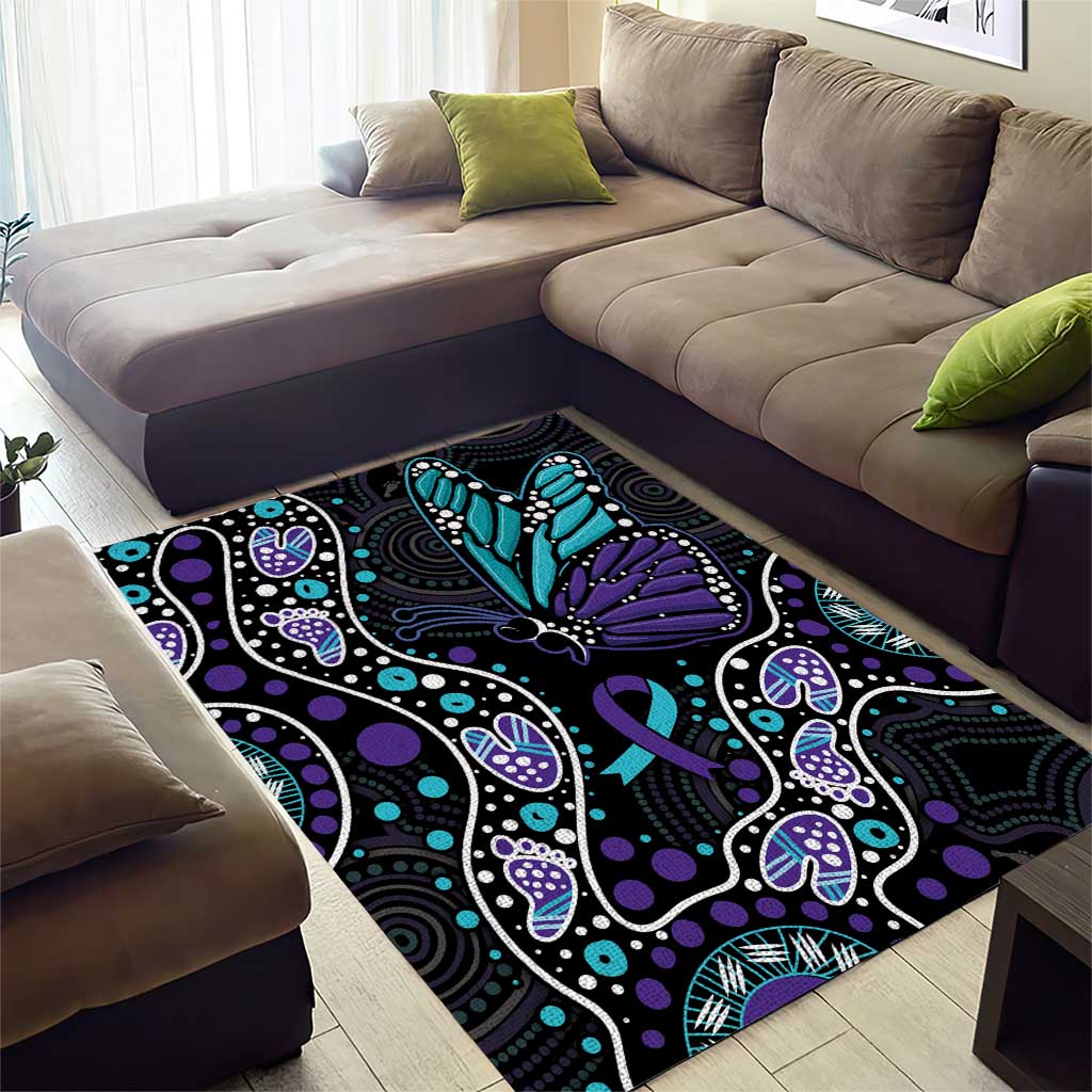 Australia Indigenous Area Rug Teal & Purple Ribbon Butterfly Aboriginal Arts - Vibe Hoodie Shop