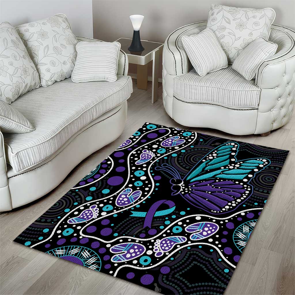 Australia Indigenous Area Rug Teal & Purple Ribbon Butterfly Aboriginal Arts - Vibe Hoodie Shop