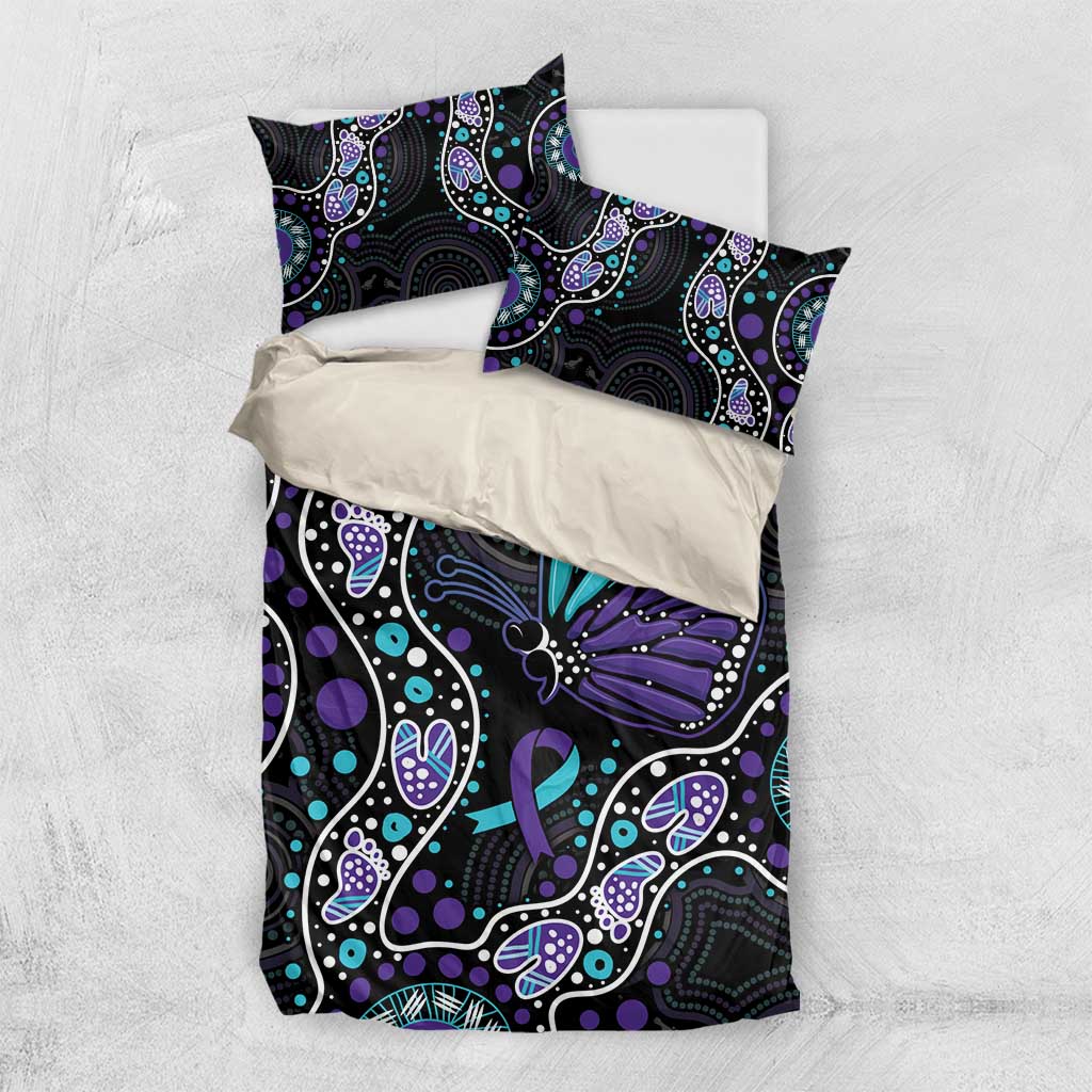 Australia Indigenous Bedding Set Teal & Purple Ribbon Butterfly Aboriginal Arts - Vibe Hoodie Shop