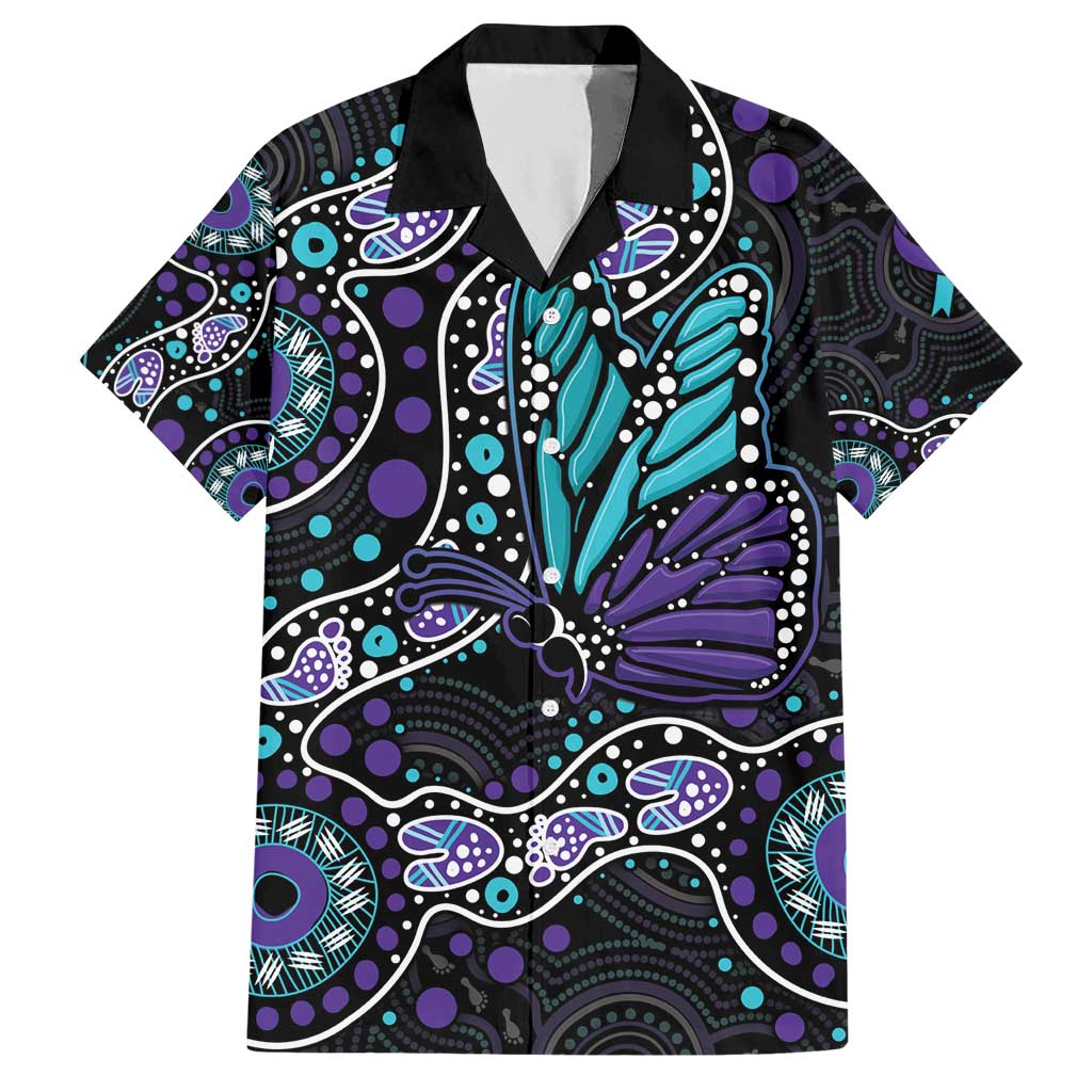 Australia Indigenous Hawaiian Shirt Teal & Purple Ribbon Butterfly Aboriginal Arts - Vibe Hoodie Shop