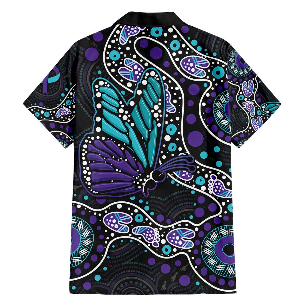 Australia Indigenous Hawaiian Shirt Teal & Purple Ribbon Butterfly Aboriginal Arts - Vibe Hoodie Shop