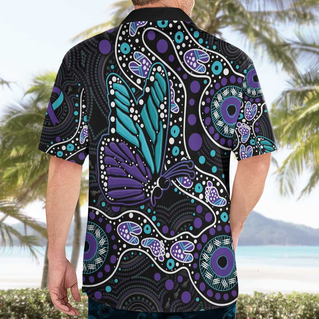 Australia Indigenous Hawaiian Shirt Teal & Purple Ribbon Butterfly Aboriginal Arts - Vibe Hoodie Shop