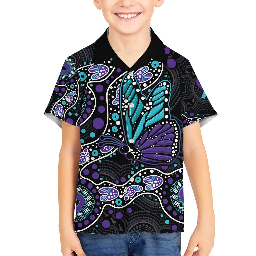 Australia Indigenous Hawaiian Shirt Teal & Purple Ribbon Butterfly Aboriginal Arts - Vibe Hoodie Shop