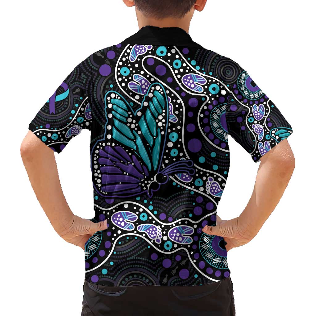 Australia Indigenous Hawaiian Shirt Teal & Purple Ribbon Butterfly Aboriginal Arts - Vibe Hoodie Shop