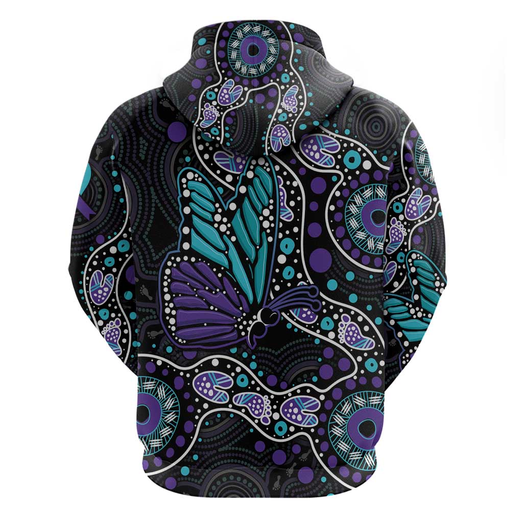 Australia Indigenous Hoodie Teal & Purple Ribbon Butterfly Aboriginal Arts LT7 - Vibe Hoodie Shop