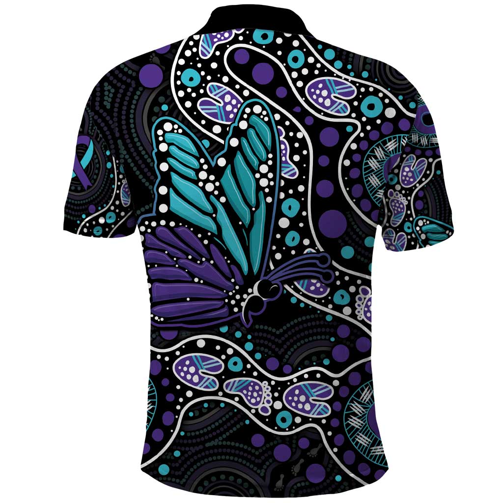 Australia Indigenous Polo Shirt Teal & Purple Ribbon Butterfly Aboriginal Arts - Vibe Hoodie Shop