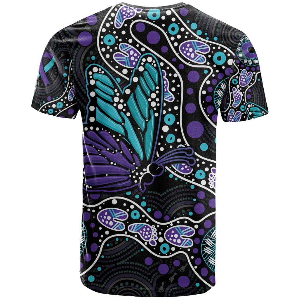 Australia Indigenous T Shirt Teal & Purple Ribbon Butterfly Aboriginal Arts - Vibe Hoodie Shop