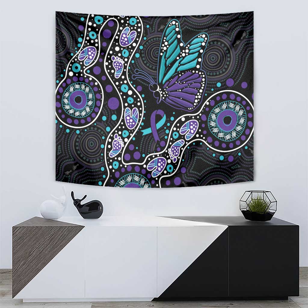 Australia Indigenous Tapestry Teal & Purple Ribbon Butterfly Aboriginal Arts - Vibe Hoodie Shop