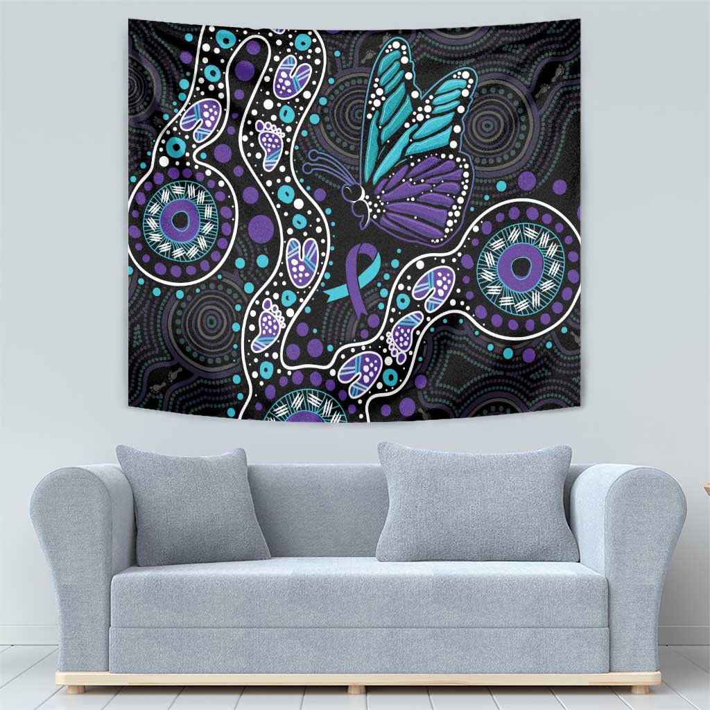 Australia Indigenous Tapestry Teal & Purple Ribbon Butterfly Aboriginal Arts - Vibe Hoodie Shop