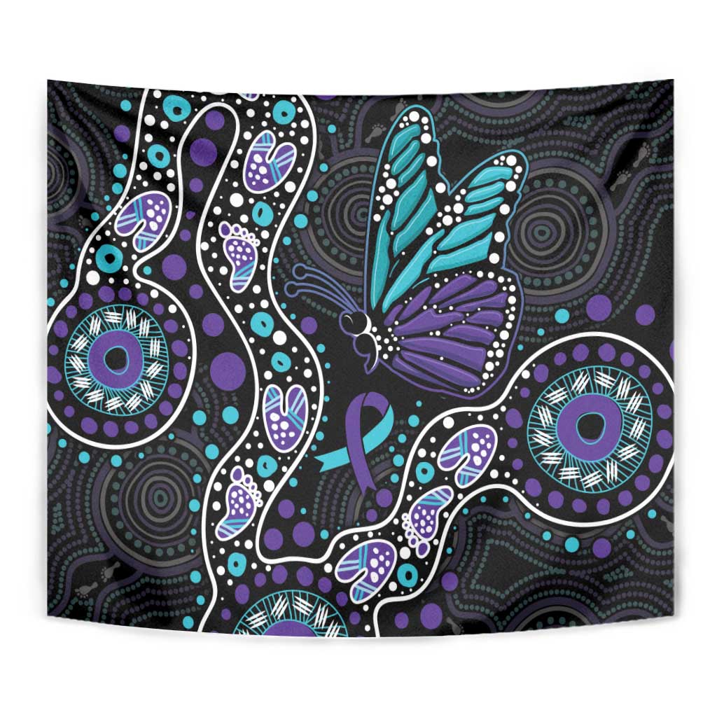 Australia Indigenous Tapestry Teal & Purple Ribbon Butterfly Aboriginal Arts - Vibe Hoodie Shop