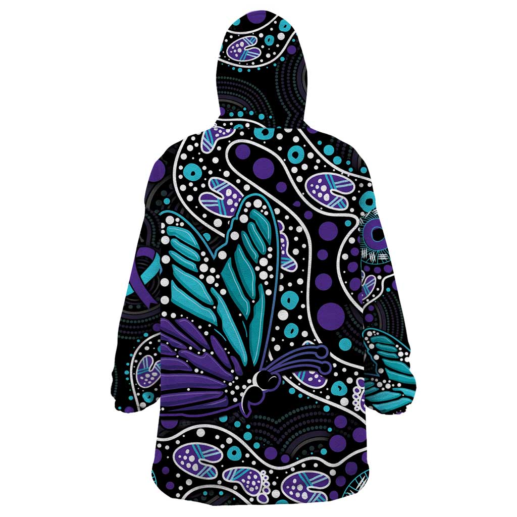 Australia Indigenous Wearable Blanket Hoodie Teal & Purple Ribbon Butterfly Aboriginal Arts - Vibe Hoodie Shop