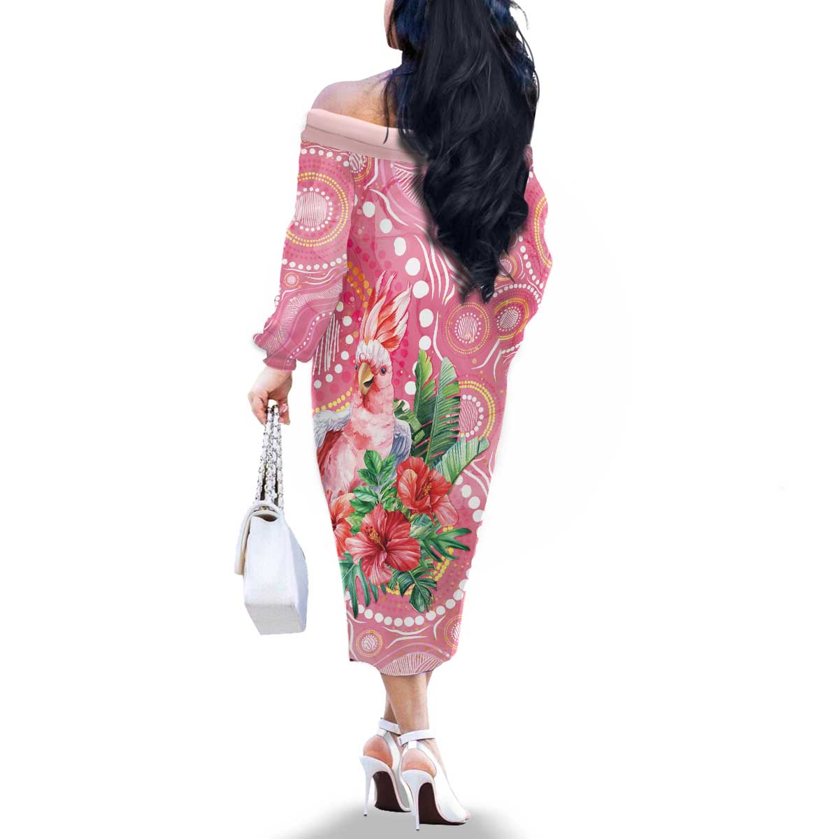 Breast Cancer Pink Cockatoo Family Matching Off The Shoulder Long Sleeve Dress and Hawaiian Shirt Australia Indigenous Watercolor Glaze - Vibe Hoodie