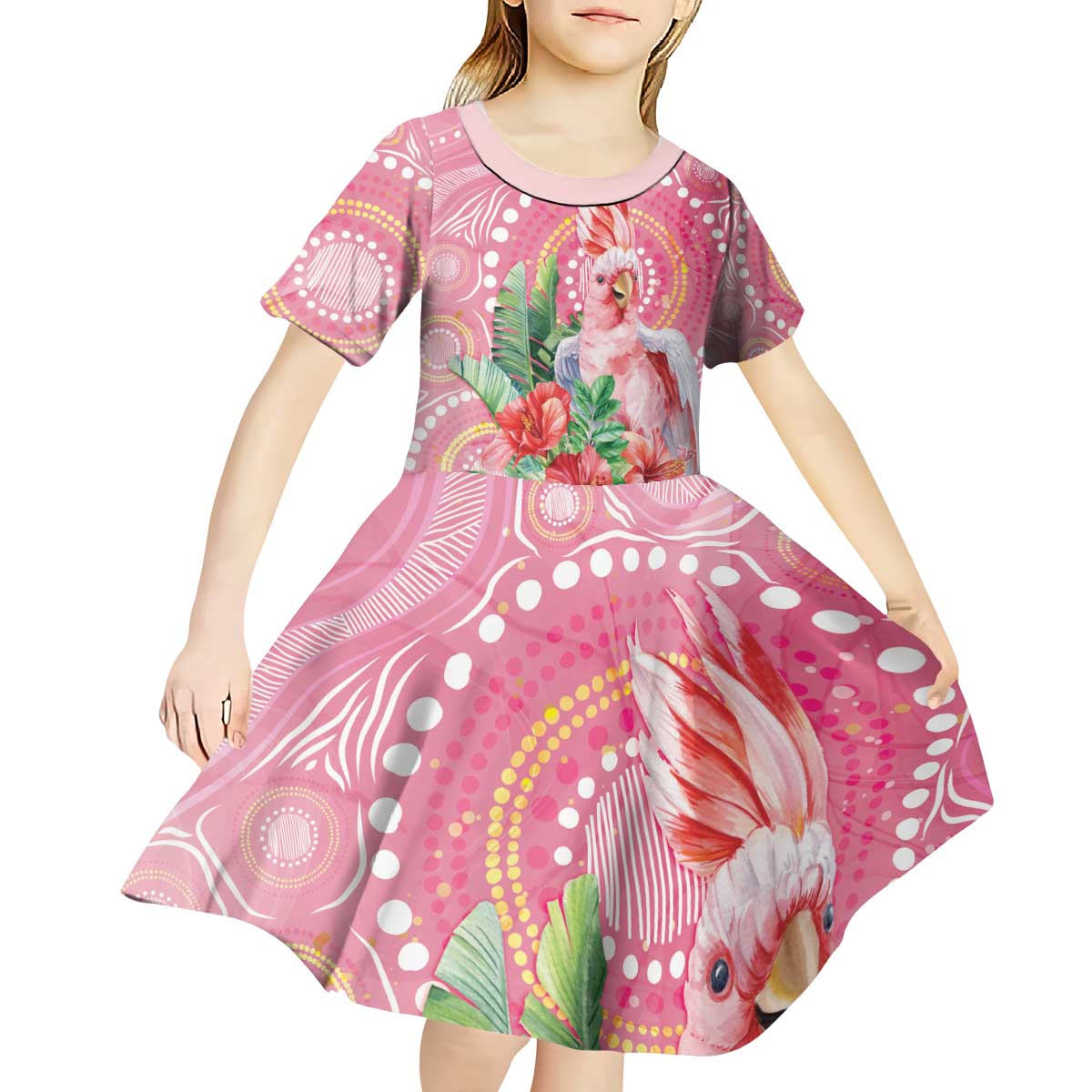 Breast Cancer Pink Cockatoo Kid Short Sleeve Dress Australia Indigenous Watercolor Glaze - Vibe Hoodie