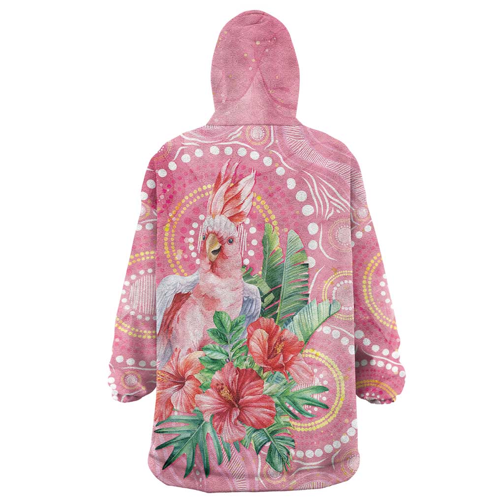 Breast Cancer Pink Cockatoo Wearable Blanket Hoodie Australia Indigenous Watercolor Glaze - Vibe Hoodie