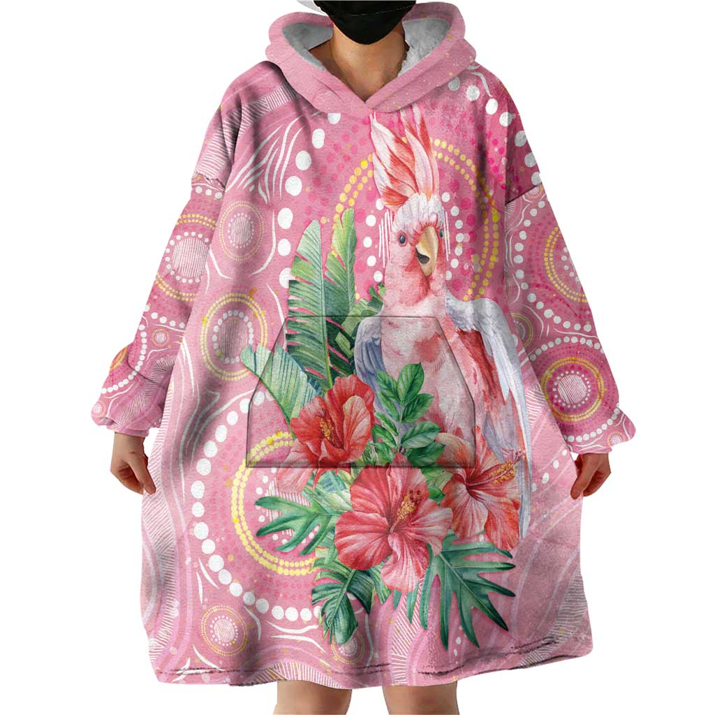 Breast Cancer Pink Cockatoo Wearable Blanket Hoodie Australia Indigenous Watercolor Glaze - Vibe Hoodie