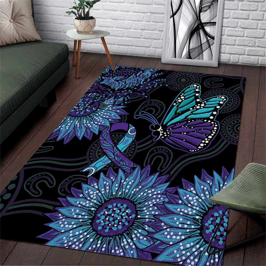 Australia Indigenous Area Rug Teal & Purple Sunflower Aboriginal Arts - Vibe Hoodie Shop