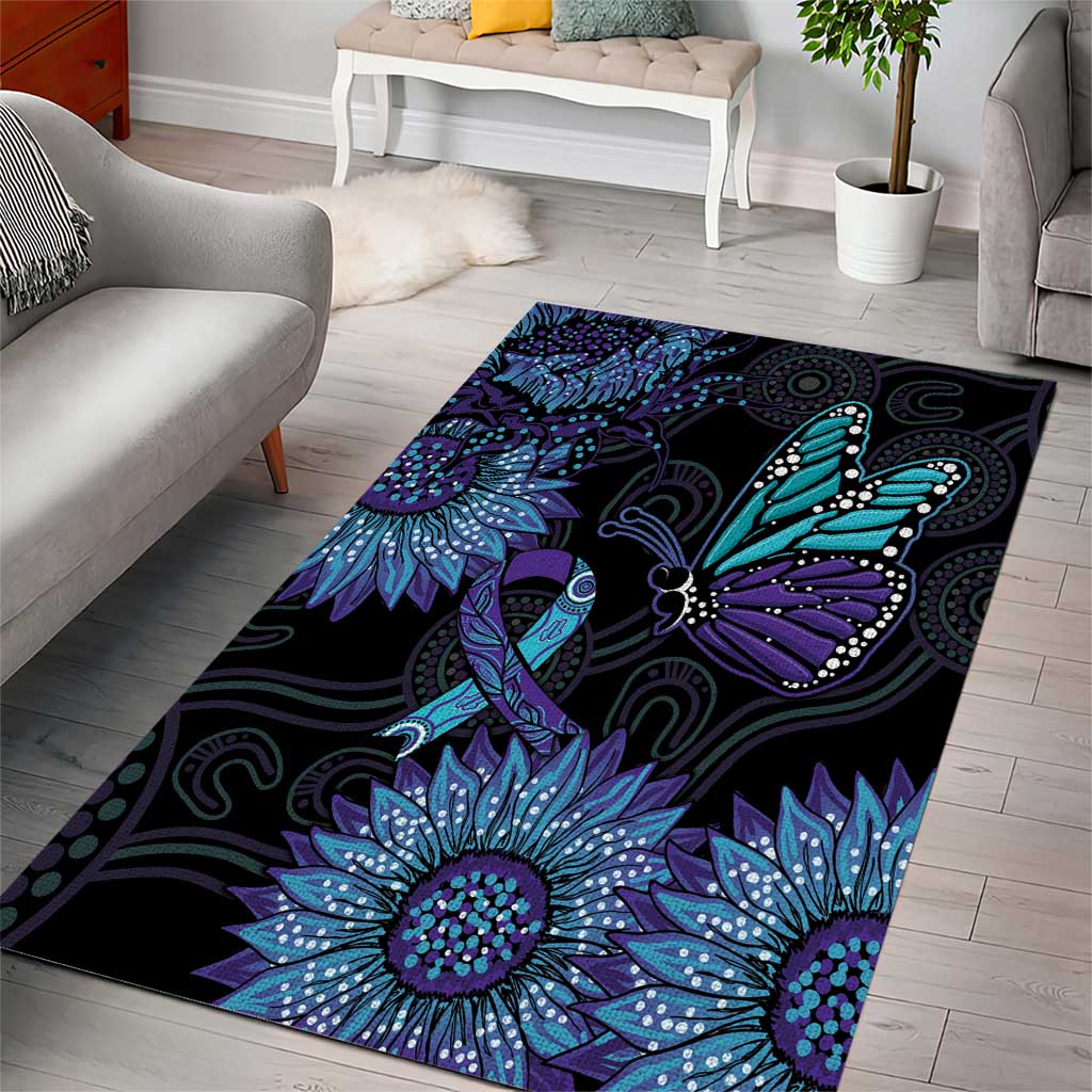 Australia Indigenous Area Rug Teal & Purple Sunflower Aboriginal Arts - Vibe Hoodie Shop