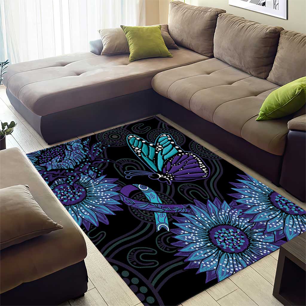 Australia Indigenous Area Rug Teal & Purple Sunflower Aboriginal Arts - Vibe Hoodie Shop