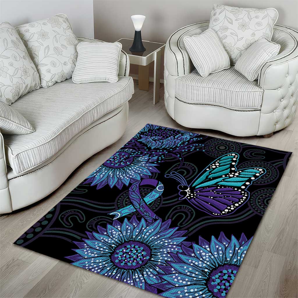 Australia Indigenous Area Rug Teal & Purple Sunflower Aboriginal Arts - Vibe Hoodie Shop