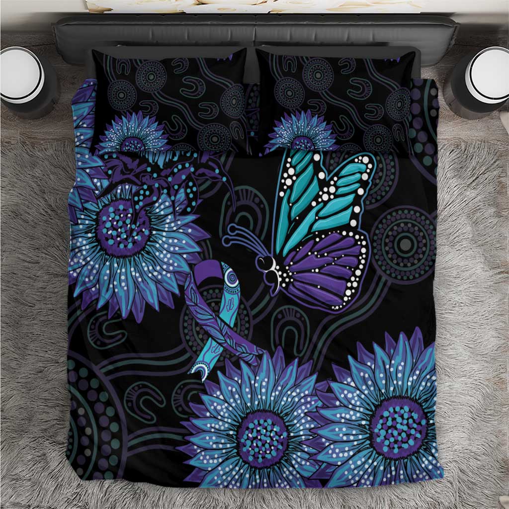 Australia Indigenous Bedding Set Teal & Purple Sunflower Aboriginal Arts - Vibe Hoodie Shop